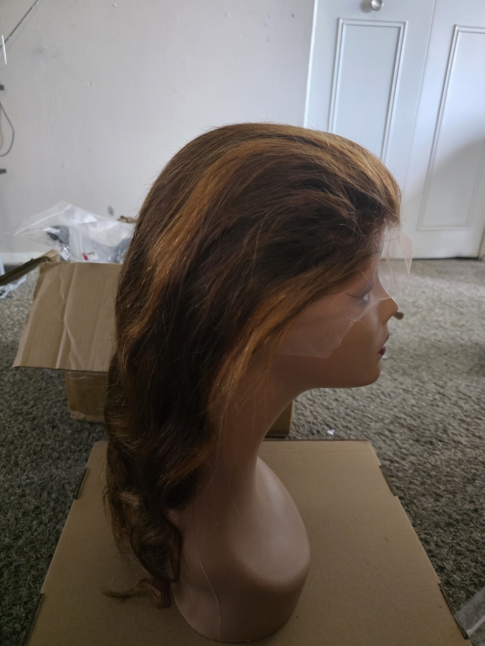 Synthetic Lace Front Wig - Natural Brown with Honey Highlights